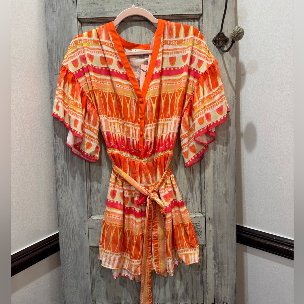 Flying Tomato Orange & Pink Patterned Romper